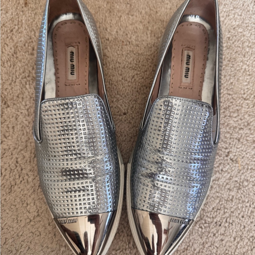 Miu Miu Metallic Silver Flats